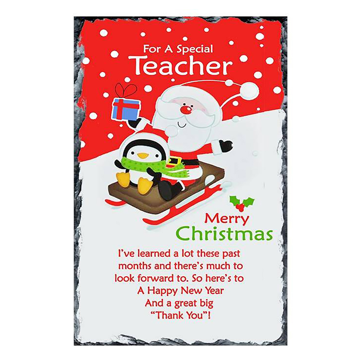 Customised Christmas Teacher Slate Gift - Santa & Penguin
